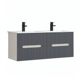 Masca Chiuveta Baie Leziter Trent 120 cm, Alb-Gri Antracit, cu Lavoar Ceramic, 4 Sertare Soft-Close