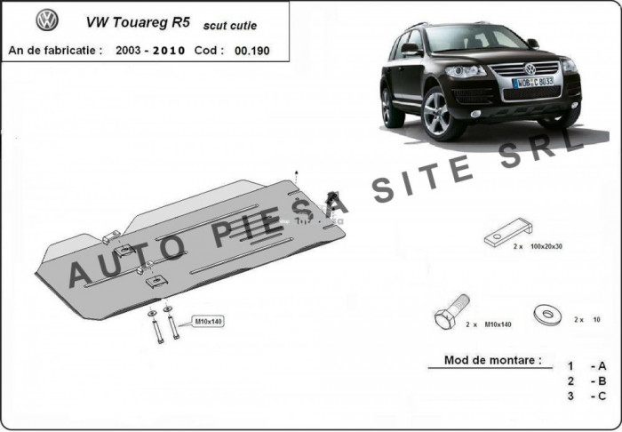 Scut metalic cutie viteze VW Touareg R5 3.2 V6 / 2.5 TDI / 3.0 TDI fabricat in perioada 2003 - 2010 APS-00,190