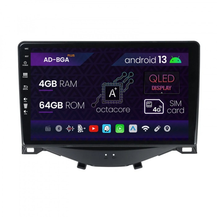 Navigatie Citroen C1 Peugeot 108 Toyota AYGO (2014-2022), Android 13, A-Octacore 4GB RAM + 64GB ROM, 9 Inch - AD-BGA9004+AD-BGRKIT101