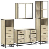 Cumpara ieftin Set de mobilier de baie din 4 piese din lemn de stejar Sonoma