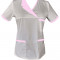 Halat Medical Pe Stil, Alb cu Elastan Cu Paspoal si Garnitură roz deschis, Model Nicoleta - XL