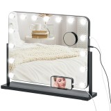 HOMCOM Oglindă cosmetică cu LED-uri, 3 moduri de lumină, reglabilă, control tactil, USB, 62,5x49,5 cm, negru | Aosom Romania