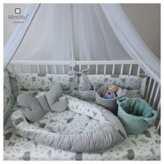 Cosulet bebelus pentru dormit Baby Cocoon 90x50 cm Forest friends GreyMint