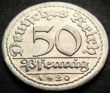 Cumpara ieftin Moneda istorica 50 PFENNIG - GERMANIA, anul 1920 *cod 5199 - litera D = UNC, Europa