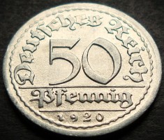 Moneda istorica 50 PFENNIG - GERMANIA, anul 1920 *cod 5199 - litera D = UNC