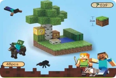 Set constructie cuburi magnetice Minecraft 48 piese cu figurine si accesorii foto