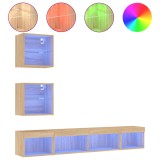 Cumpara ieftin Unitati de perete TV cu LED-uri, 5 piese, stejar sonoma, lemn
