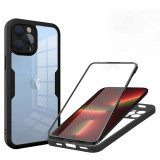 Husa iPhone 13 Pro 360 grade silicon TPU transparenta Negru