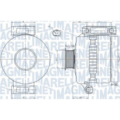 Alternator Ford Galaxy 2 (Wa6) 05.06-06.15, Mondeo 4 Turnier (Ba7) 03.07-01.15, S-Max (Wa6) 05.06-12.14, 2.0, 2.0 Flexifuel, 2.0 LPG, MAGNETI MARELLI