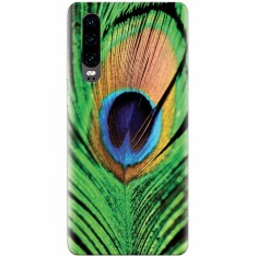 Husa silicon pentru Huawei P30, Peacock Feather Green Blue