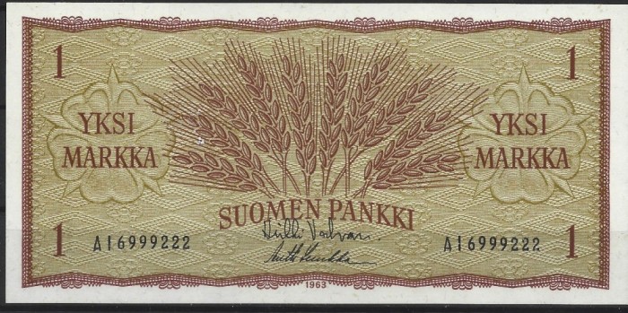 !!! FINLANDA - 1 MARKKA 1963 - P 98 a 38 - UNC / CEA DIN SCAN