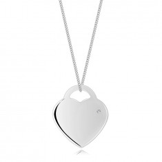 Colier din argint 925 - lacăt atârnând în formă de inimă, diamant transparent
