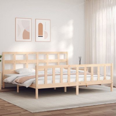 vidaXL Cadru de pat cu tăblie Super King Size, lemn masiv foto
