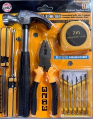 Set scule multifunctional pentru casa, 11 piese: ciocan, cleste, surubelnite, ruleta 2m, set surubelnite de precizie