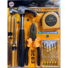 Set scule multifunctional pentru casa, 11 piese: ciocan, cleste, surubelnite, ruleta 2m, set surubelnite de precizie