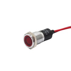 Indicator martor LED incastrat de panou din alama, 14mm, 2 fire 20cm, rosu, 12-24V DC, IP67, FL1M-14FW-1-RED