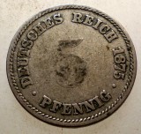 Moneda Germania 5 Pfennig 1875 A, KM#3, Cupru-Nichel, Avers Tocit/Uzat