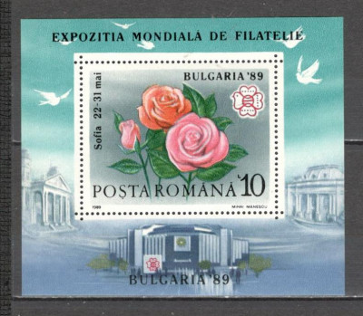 Romania.1989 Expozitia filatelica BULGARIA:Trandafiri-Bl. DR.513 foto