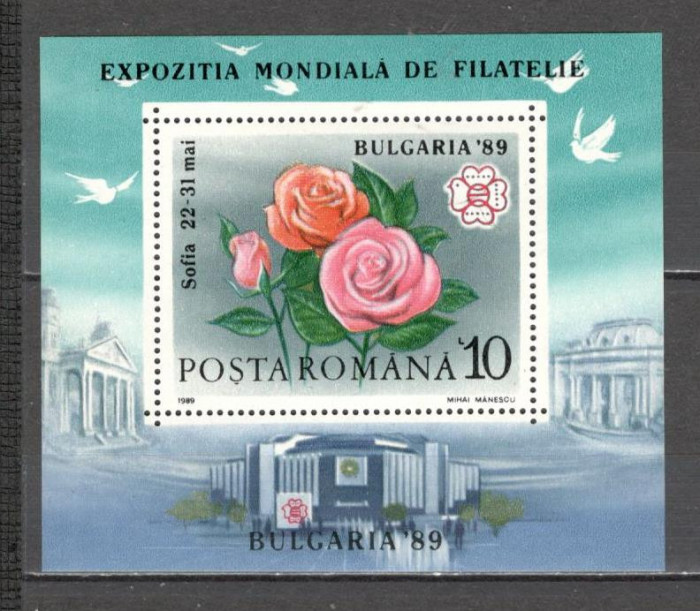 Romania.1989 Expozitia filatelica BULGARIA:Trandafiri-Bl. DR.513