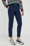 PS Paul Smith pantaloni de lana femei, culoarea albastru marin, fason tigareta, medium waist
