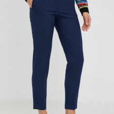 PS Paul Smith pantaloni de lana femei, culoarea albastru marin, fason tigareta, medium waist