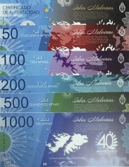 !!! INSULELE MALVINE = FALKLAND - FANTASY NOTES - COMPLET SET , 5 BUC + CERTIF. AUTENTICITATE - 2022 - UNC foto