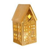 Cumpara ieftin Casuta decorativa portelan auriu cu led 8,5x8,2x17h