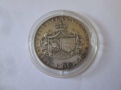 Rara! Liechtenstein medalie Proof argint 900:Sarbatorirea nuntii regale 1967 foto