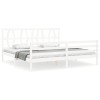 Cadru pat cu tablie 200x200 cm, alb, lemn masiv