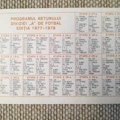 Calendare buzunar program Divizia A FOTBAL 1977-1978, comunism, magazin Victoria