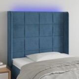Cumpara ieftin Tăblie de pat cu LED, albastru &icirc;nchis, 83x16x118/128cm, catifea