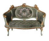 Sofa Rococo din lemn masiv cu tapiterie catifea verde CAT-31