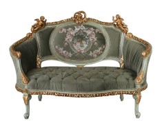 Sofa Rococo din lemn masiv cu tapiterie catifea verde CAT-31