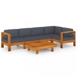 vidaXL Set mobilier grădină perne gri &icirc;nchis, 6 piese, lemn acacia