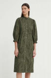 Bruuns Bazaar rochie din bumbac ArgyreiaBBMoniika dress culoarea verde, mini, drept, BBW3916