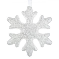 Ornament Brad Crăciun, Model Fulg, Culoare Alb, Material Spumă, 10x10 cm, Glitter
