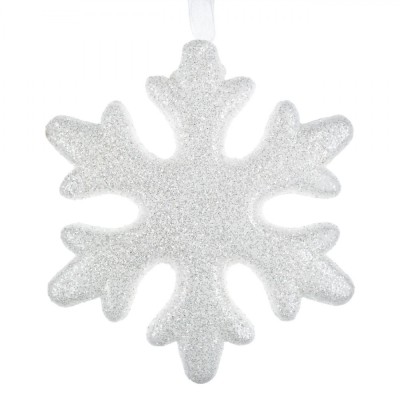 Ornament Brad Crăciun, Model Fulg, Culoare Alb, Material Spumă, 10x10 cm, Glitter foto