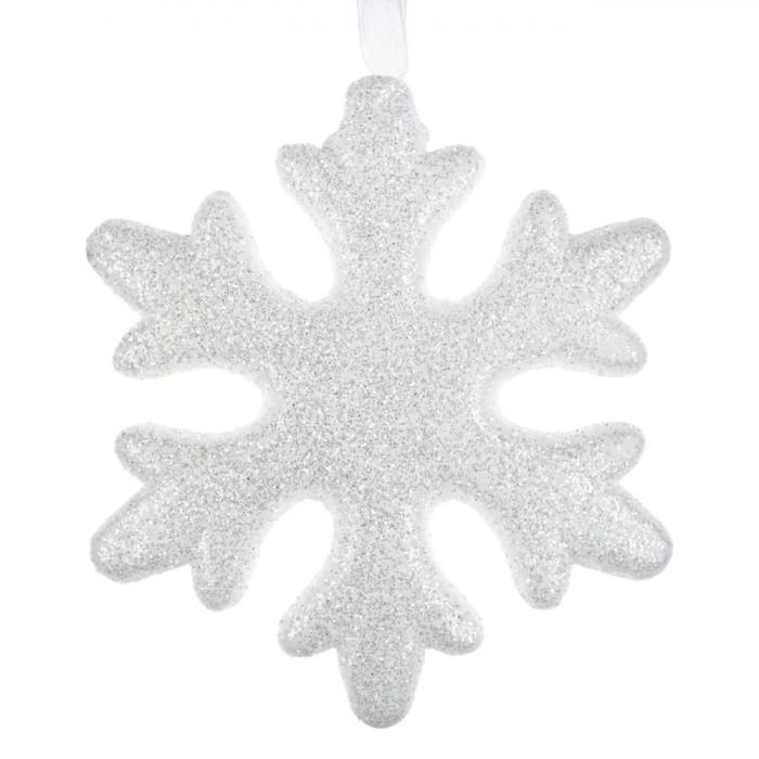 Ornament Brad Crăciun, Model Fulg, Culoare Alb, Material Spumă, 10x10 cm, Glitter