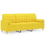 Canapea cu 3 locuri cu pernute, galben deschis, 180 cm, textil