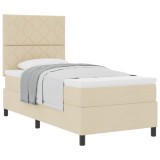 vidaXL Pat cu arcuri cu saltea cu headboard Crem 100 x 200 cm țesătură 3339446