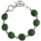 Bratara 7 pietre Malachit, piatra verde forma rotund, incuietoare toggle reglabila
