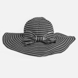Palarie de dungi boho alb-negru cu funda pentru femei, CMCLASS