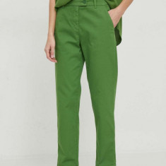 United Colors of Benetton pantaloni femei, culoarea verde, drept, high waist