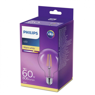 Bec LED Philips Classic G93, EyeComfort, E27, 7W (60W), 806 lm, lumina calda foto