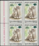 2001 Romania - Pui de animale (supratipar mouse), LP 1564 bloc de 4 MNH