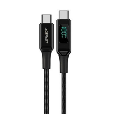 Cablu de date Type-C to Type-C, Fast Charging, 100W, 5A, LED Display, 2m - Acefast (C6-03) - Black foto