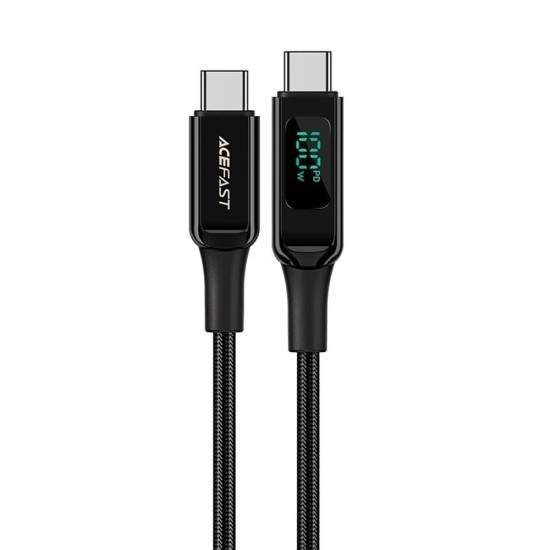 Cablu de date Type-C to Type-C, Fast Charging, 100W, 5A, LED Display, 2m - Acefast (C6-03) - Black