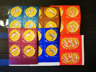 VOC 1961 LP 528a - Medalii de aur, JO Melbourne si Roma, nedantelate, bloc 4,MNH foto