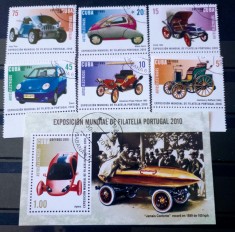 Cuba 2010 mașini de epocă, vehicule serie + colita stampilat