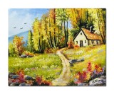 Tablou pictat manual, La casuta din padure, 50x40cm ulei pe panza, Constantin Feraru
